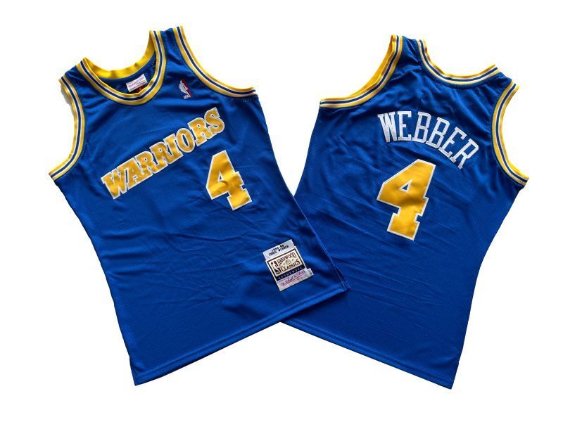 Golden State Warriors #4 Webber Warriors 4 # Blue 93-94 Season Mitchell Retro Jersey -- Chris . Webber