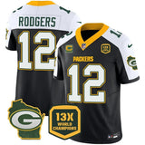 Green Bay Packers #12 Aaron Rodgers Black White 2023 F.U.S.E. Home Patch With 4-Star