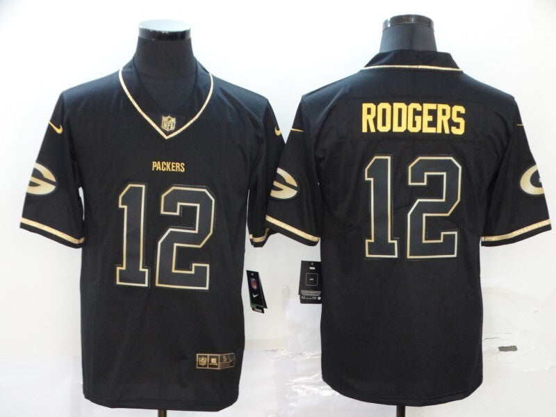 Green Bay Packers #12 Black Retro Gold 219