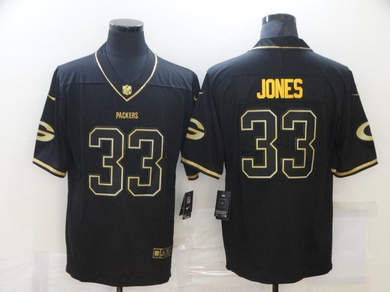 Green Bay Packers #33 Aaron Jones Black Retro Gold 203
