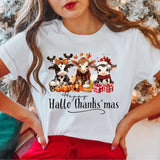 Halloween Thanksgiving Christmas T-Shirt, Funny Halloween Shirt, Halloween Gift Tee, Christmas Cow Tee, Fall Short Sleeve, Cow Halloween Shirt.