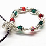 Handmade Limited Edition Red Green Crystal Christmas Holiday Wreath Necklaces