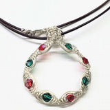 Handmade Limited Edition Red Green Crystal Christmas Holiday Wreath Necklaces