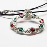 Handmade Limited Edition Red Green Crystal Christmas Holiday Wreath Necklaces
