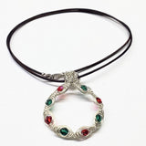 Handmade Limited Edition Red Green Crystal Christmas Holiday Wreath Necklaces
