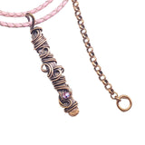 Handmade Wire Sculpted Ribbon Pink Crystal Copper Bar Pendant Necklace