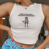 Hold On Im Overstimulated Cowboy Frog Cropped Tank Top Overstimulated Shirt Silly Unhinged Weirdcore Collar Fashion