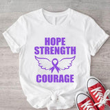 Hope Strength Courage Shirt, Pancreatic Cancer Awareness T-Shirt, Purple Ribbon Gift Tee, Matching Family Support Tee, Cancer Support Team Tee.