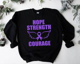 Hope Strength Courage Sweatshirt, Pancreatic Cancer Awareness Hoodie, Purple Ribbon Gift Sweater, Cancer Support Team Sweatshirt.