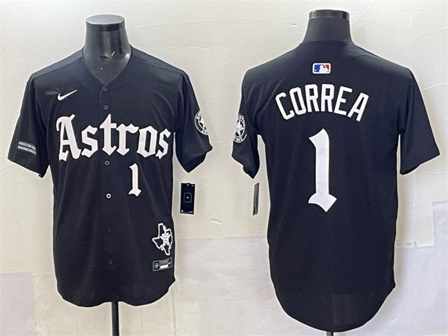 Houston Astros #1 Carlos Correa Black Gothic 'Houston Born Barrio Raised' Limited2