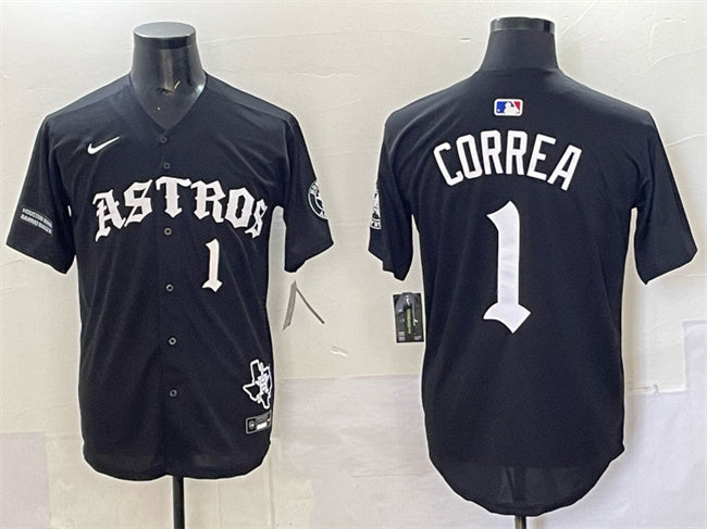 Houston Astros #1 Carlos Correa Black Gothic 'Houston Born Barrio Raised' Limited