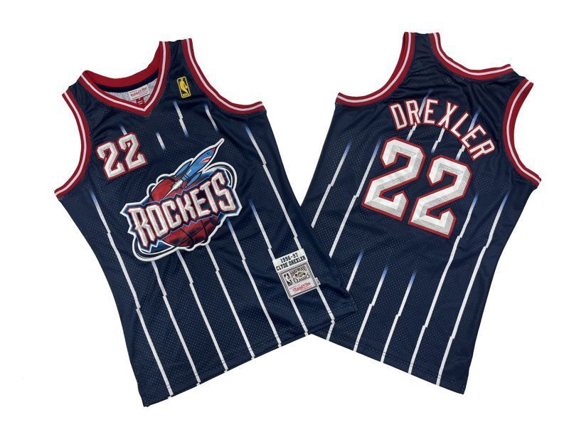Houston Rockets #22 Clyde Drexler Rockets 22 # Navy Rockets 96-97 Season Mitchell Retro Jersey Style 1