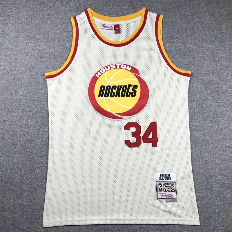 Houston Rockets #34 Hakeem Olajuwon Rockets 34 Yellow Retro s-xxl Style 2
