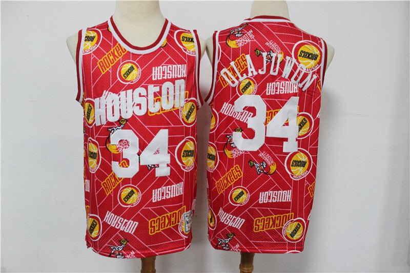 Houston Rockets #34 Hakeem Olajuwon Rockets 34 # Red Edition Limited Retro Jersey --hwc jersey tear up pack