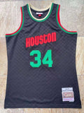 Houston Rockets #34 Hakeem Olajuwon mitchell&ness Napoli Rockets 34 Olajuwon Black Jersey Style 8