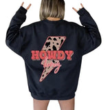 Howdy Honey Straightening Bolt Lightning Leopard Pattern Women Crewneck Sweatshirt, Western Countryside Cowgirl Shirt