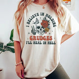 I Believe in Holding Grudges I'll Heal in Hell Comfort Colors Shirt, Sugar Skul Tee, Sarcastic T Shirt With Cotton Fabric Top Womenswear Collar
