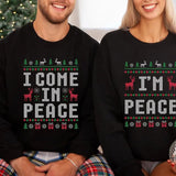 I Come in Peace I'm Peace Sweater, Funny Couple Ugly Christmas Shirt, Holiday Party Tee Casual Cotton Jersey Womenswear