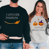 I Like Her Pumpkins, I like His Broom Stick Sweatshirt, Matching Couples Halloween Party Hoodie, Fall Wife And Husband Sweater, New Married Halloween Gift.