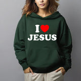 I Love Jesus Hoodie Casual Street Style Fleece Fabric Pullover Sweatshirt Tops for Women for Men, Perfect Gift