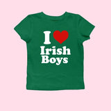 I love Irish Boys St Paddys Baby Tee, Y2K 2000's Style Tee, St. Patrick's Day Baby Tee, Women's Fitted Top Luck of Irish Tee