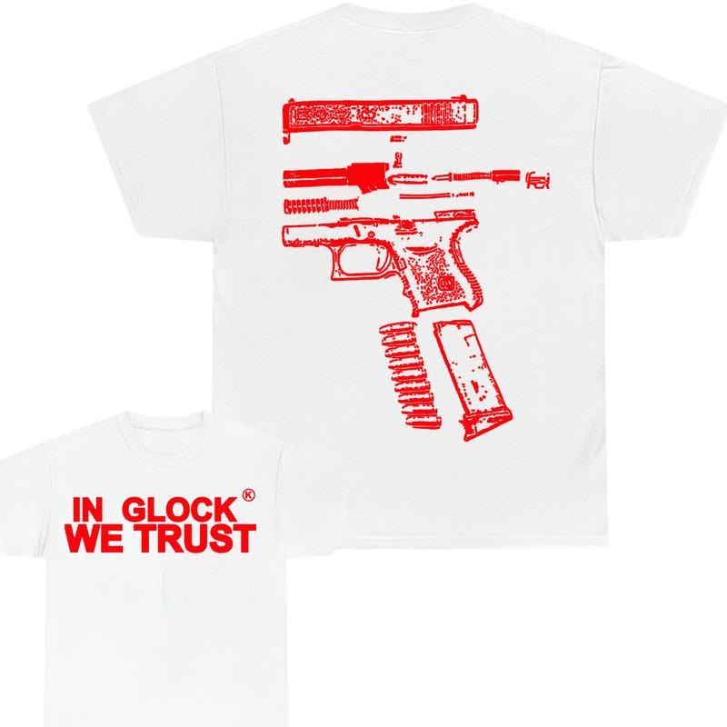 IN GLOCK WE TRUST 2 side T-shirt,Design Red, Menswear Top , GIft For Men,Full color, T-shirt For Men