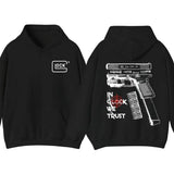 IN GLOCK WE TRUST Unisex Hoodie Sweatshirt T-Shirt, Glock Double Sided Shirt For Men And Women, Trendy Shirt Fabric Menswear