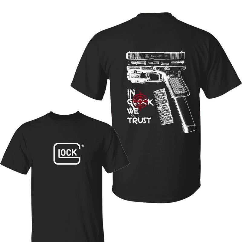 In Glock We Trust Double Side Black And White Color Shirt, Glock Shirt, Lock T-Shirt, For Men, For Women