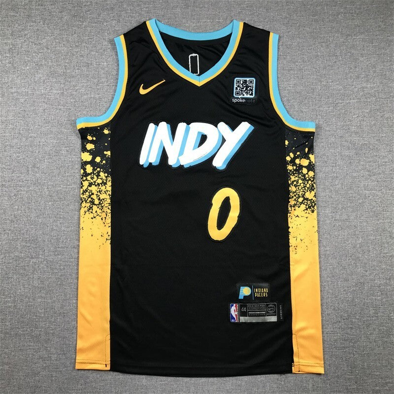 Indiana Pacers #0 Tyrese Haliburton Pacers 0 City Black Blue s-xxl Style 2