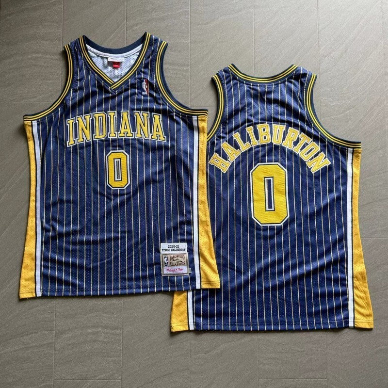 Indiana Pacers #0 Tyrese Haliburton mitchell＆ness Pacers 0 # Blue Embroidered Jersey Style 3