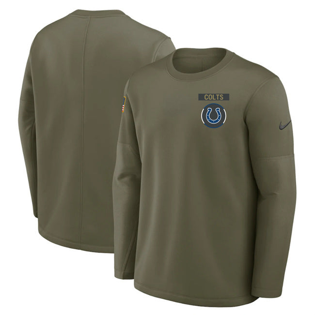 Indianapolis Colts Olive 2025 Salute to Service Sideline Coaches Therma-FIT Long