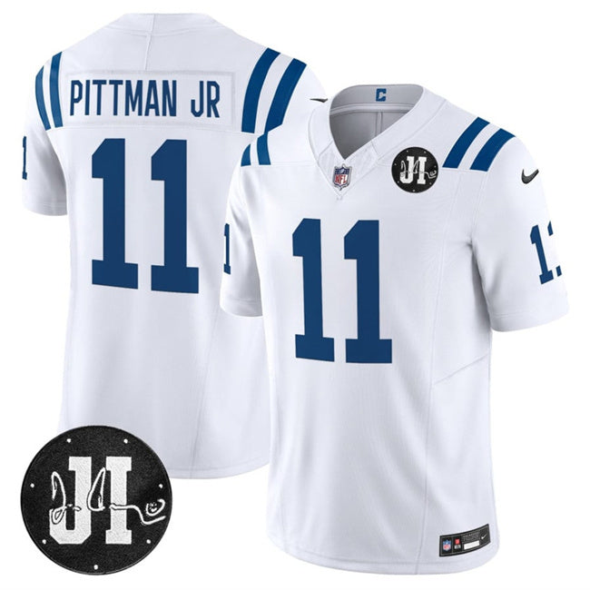 Indianapolis Colts #11 Michael Pittman Jr. White 2025 F.U.S.E. Jim Irsay Patch Vapor