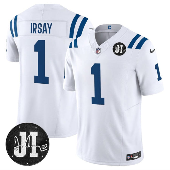 Indianapolis Colts #1 Jim Irsay White 2025 F.U.S.E. Jim Irsay Patch Vapor Limited
