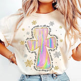 Iridescent Christian Cross, With God All Things Are Possible, Jesus Christmas, Bible Verse, Christian Christmas Tshirt