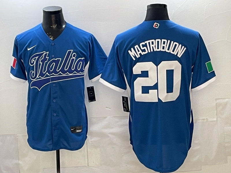 Italy Baseball #20 Mastrobuoni Blue 2026 World Baseball Classic 26 World Cup