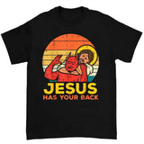 Jesus Has Your Back Jiu Jitsu Retro Christian T Shirt Fun and Inspirational Design