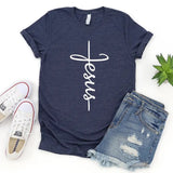Jesus T-shirt Jesus Christian Shirt Jesus Shirt Vertical Cross Cross Jesus Cross Religious Shirt Church Disciple Lovegrace Faith Cotton Menswear