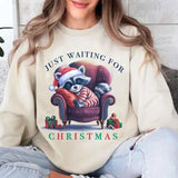 Just Waiting For Christmas Feral Racoon Unisex Crewneck Sweatshirt, Feral Christmas Sleepy Girl Gift
