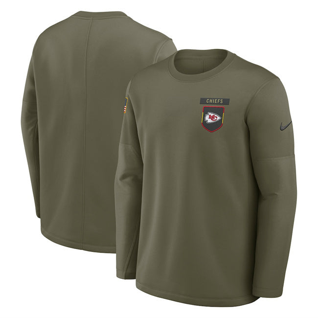 Kansas City Chiefs Olive 2025 Salute to Service Sideline Coaches Therma-FIT Long