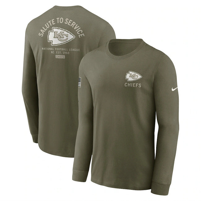 Kansas City Chiefs Olive 2025 Salute to Service Sideline Long Sleeve T-Shirt