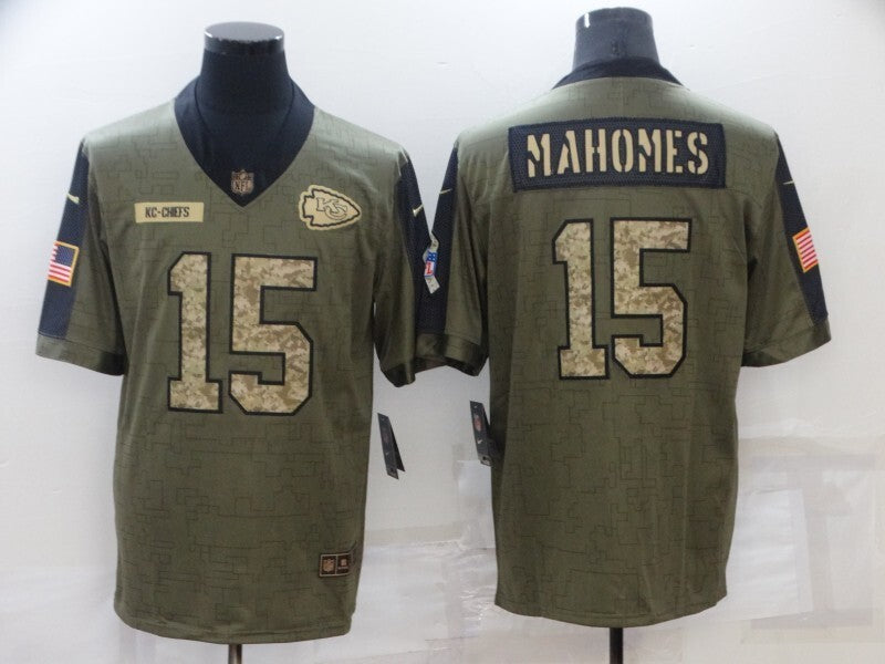 Kansas City Chiefs #15 Patrick Mahomes 21 Salute Camo Text 054