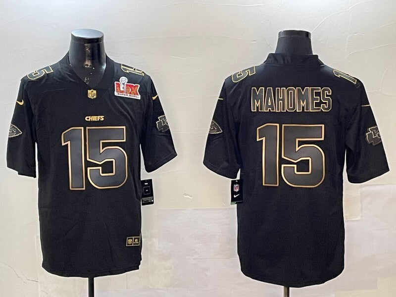 Kansas City Chiefs #15 Patrick Mahomes Chiefs Black Gold Adult