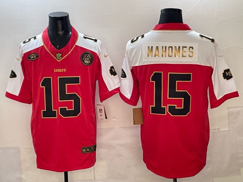 Kansas City Chiefs #15 Patrick Mahomes Chiefs Gold Text V3 Style 1