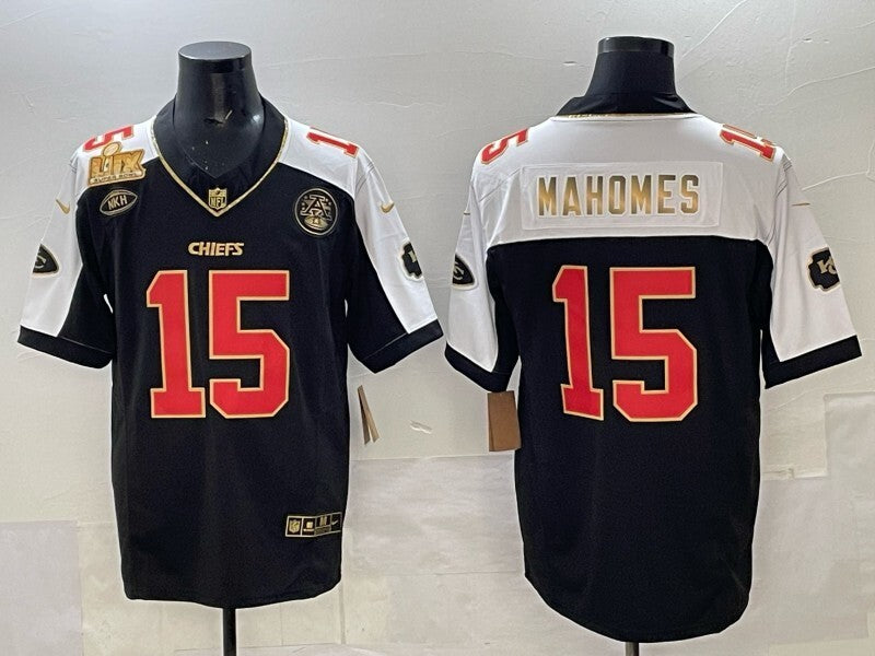 Kansas City Chiefs #15 Patrick Mahomes Chiefs Gold Text V3 Style 2