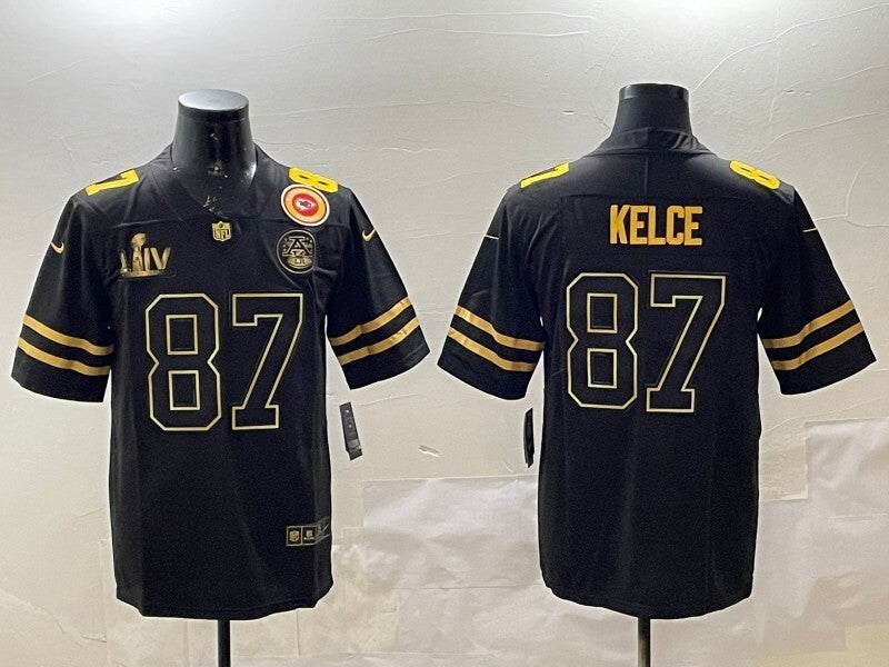 Kansas City Chiefs #87 Travis Kelce Chiefs Black Gold Text Style 3