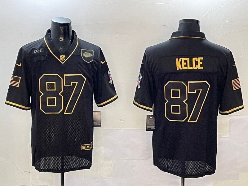 Kansas City Chiefs #87 Travis Kelce Chiefs Gold Text