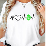 Kidney Disease Heart beat T-Shirt, Green Ribbon Shirt, Kidney Disease Awareness Tee, Kidney Disease Warrior Tee, Kidney Disease Support Shirt.