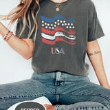 Labor Day Comfort Colors Shirt, USA Tee, Memorial Day Shirt, Flag T-Shirt Patriotic Shirt Fit Top Vintage Casual Cotton Summer Athletic Comfortable Womenswear Blue