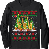 Lights Xmas Sweater Style Ugly Santa Saxophone Christmas Long Sleeve T-Shirt
