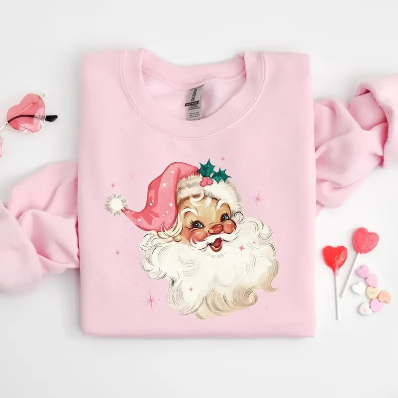 Limited Pink Santa Retro Christmas Sweatshirt, Pink Christmas Santa Claus Sweater for men and women not Comfort Colors